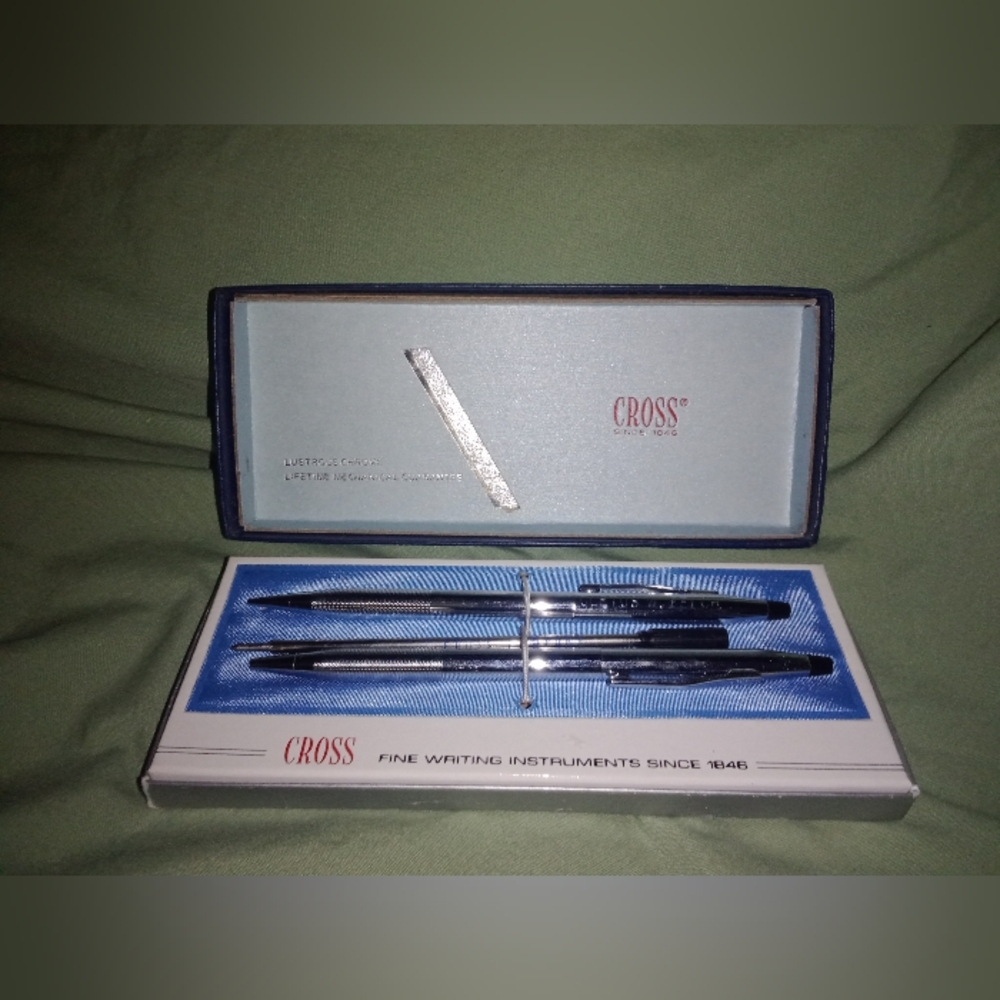 Vintage NOS New Cross Pen Pencil Chrome Luster Set 3501 Never Used